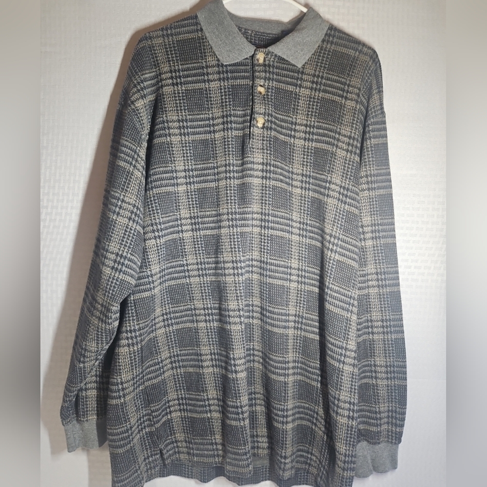 REPP, LTD. XLT/Tall, mens plaid heavy‎ weight polo shirt, gray tones